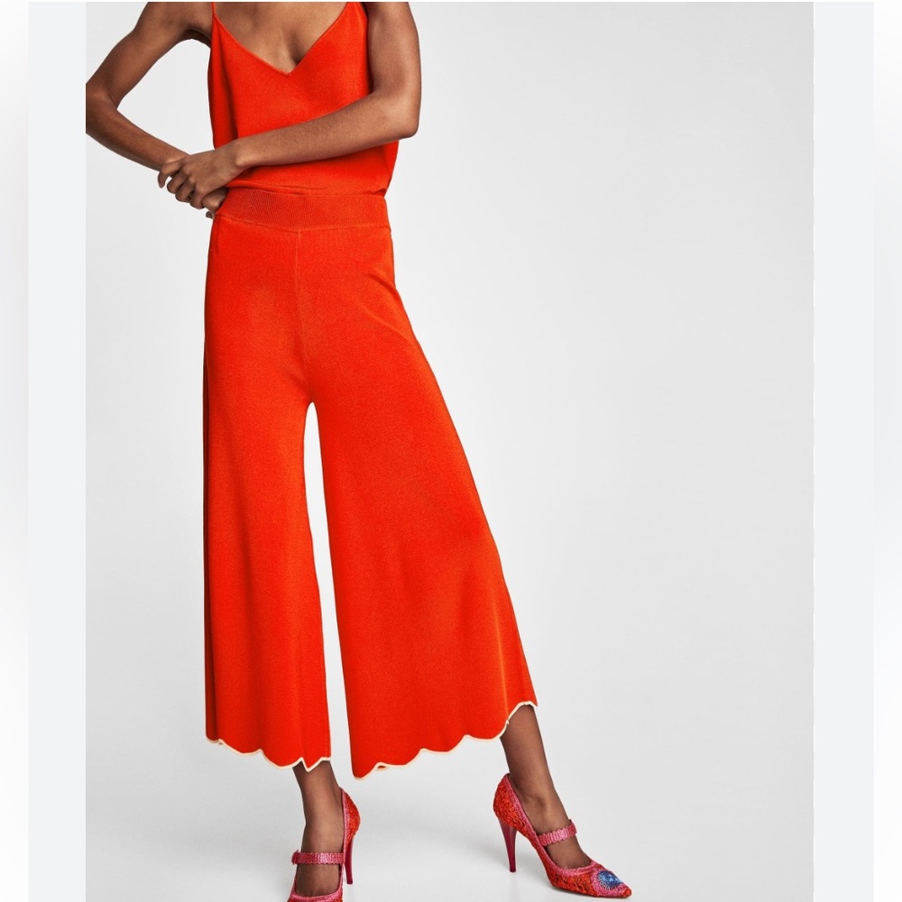 NWT Zara Burnt Orange Wide Leg High Rise Knit Palazzo Pants Size L